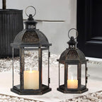 Large Lantern Decorative Outdoor & Indoor, Set of 2 (15’’&11’’) Metal Candle Lanterns Decor, Vintage Hanging Candle Holder for Front Porch Patio Wedding Farmhouse Home, Spring Decoration - Image 7