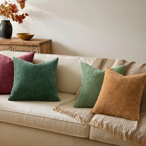 MIULEE Soft Decorative Chenille Pillow Covers Christmas Dark Green 20x20 - Image 5