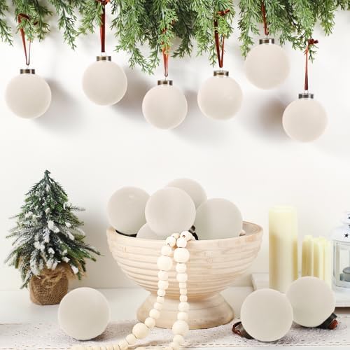 Liliful 15 Pcs Velvet Christmas Balls Bulk Flocked Christmas Tree Ball Ornaments Plastic Xmas Decorative Hanging Ornaments(Creamy White,3.15 Inch) - Image 5