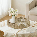 Wicker Tray, Handwoven Woven Tray with Handles and Scalloped Edge, Round Wicker Basket for Home Decor and Organizing, 16.9" L x 16.9" W x 3.5" H - Image 4