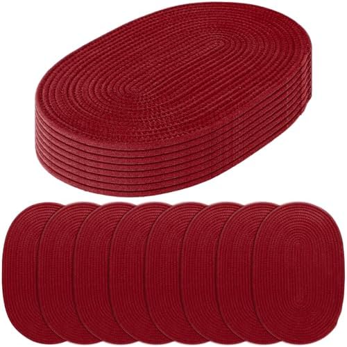Oval Woven Placemats Set of 8 Heat Resistant Placemats 17 x 12 Inches Farmhouse Cotton Rope Place Mats for Dining Tables Trivets for Hot Dishes, Burgundy by Aertiavty