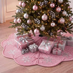 Hollowfly Dusty Pink Velvet Christmas Tree Skirt with Sequin Snowflake 48'' - Image 4