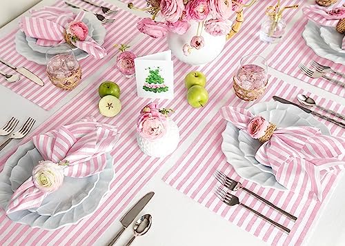 Solino Home 100% Linen Table Runner, 14 x 90 in, Blossom and White Striped - Image 2
