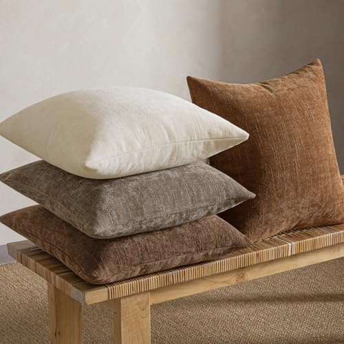 MIULEE Pack of 4 Fall Decorative Throw Pillow Covers 18x18 Inch Chenille Textured Throw Pillows Boho Farmhouse Cushion Covers Vintage Home Decor for Couch Sofa Bed Living Room，Beige Taupe Brown - Image 2
