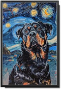 Metal Sign Vintage Tin Sign Rottweiler Starry Night Rottweiler Loyal Rottweiler in Night for Home Security and Seasonal Celebrations Corrosion Resistant Aluminum 12×16 Inches with Metal Frame by YmyooForTinSign