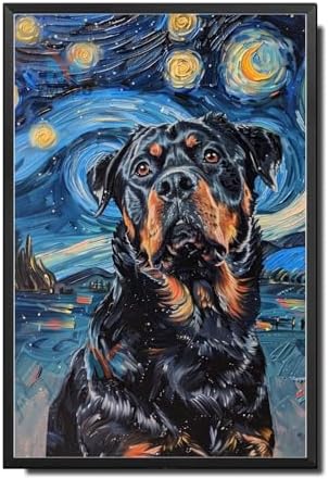 Metal Sign Vintage Tin Sign Rottweiler Starry Night Rottweiler Loyal Rottweiler in Night for Home Security and Seasonal Celebrations Corrosion Resistant Aluminum 12×16 Inches with Metal Frame by YmyooForTinSign
