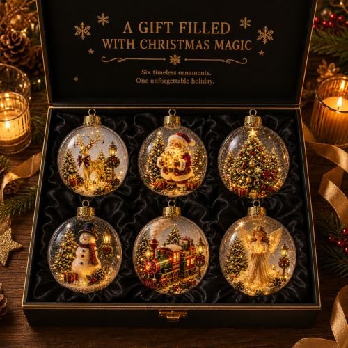 12PCS Glowing Christmas Ornaments - Mini Gold Light-Up Christmas Ball Ornaments - Christmas Tree Ornament with Warm LED Light for Tree Mantel, Holiday Scene Decoration & Gift - Image 7
