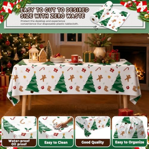 54 Inch X 100 Feet Plastic Table Cover Roll Disposable Christmas Tablecloth Christmas Tree Plastic Table Covers for Christmas Party Decorations - Image 4