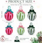 Thenshop 6 Pcs Color Stripes Glass Christmas Tree Ornament with Velvet Bow - Image 2