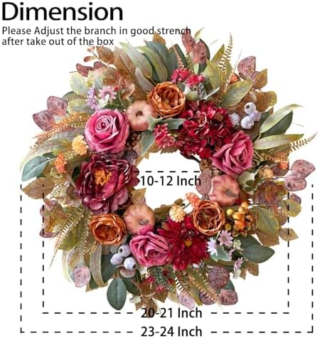WANNA-CUL 24 Inch Fall Floral Front Door Wreath Farmhouse Harvest Decor - Image 4