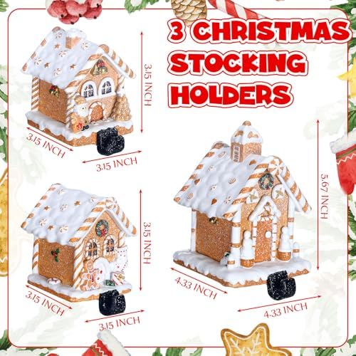 Riceshoot 3 Pcs Christmas Gingerbread House Stocking Holders,Warm Brown - Image 2