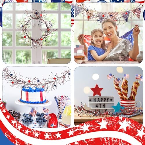 4th of July Garland with 30 Fairy Lights 4.5ft Long Patriotic Red White and Blue Star Berry Garland Ornament USA Independence Day Flag for 250th Anniversary Decor - Image 5