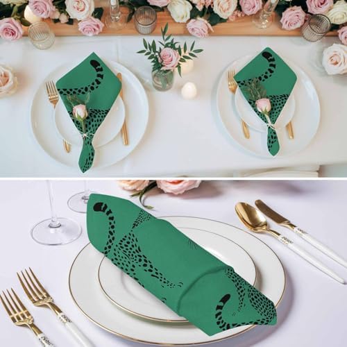 Leopard Prints Cloth Napkins Set of 6, Holiday Napkins for Baby Shower, Retro Middle Century Animals Texture Green Washable Reusable Dinner Napkin for Cocktail Wedding Party, 20 x 20 Inch - Image 3