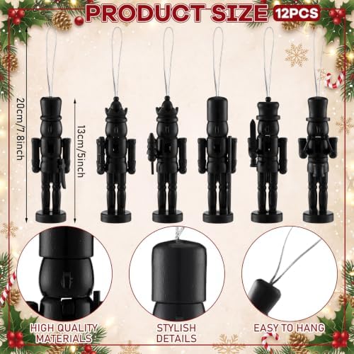 Amyhill 12 Pcs Black Christmas Nutcracker Ornaments, Wooden Vintage - Image 2