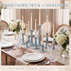Mumufy 10 Pcs Matte Candlestick Holders, Metal Wedding Taper Candle Holders Vintage Candles Stand Set, Candle Stick Decor for Mantel Table Centerpiece Wedding Dining Table Decor Mantelpiece (Blue) - Image 4