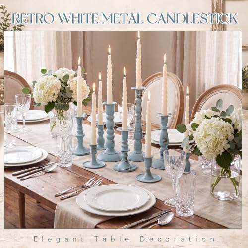 Mumufy 10 Pcs Matte Candlestick Holders, Metal Wedding Taper Candle Holders Vintage Candles Stand Set, Candle Stick Decor for Mantel Table Centerpiece Wedding Dining Table Decor Mantelpiece (Blue) - Image 4