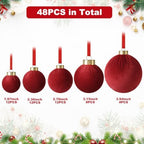 ZenNex 48 Pcs Velvet Christmas Balls Bulk, Flocked Xmas Tree Ornaments, Red - Image 2