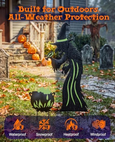 Lewondr 2 Pack Metal Witch Halloween Decorations Outdoor - Image 4