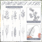 Silver 66 Pcs Christmas Glitter Picks and Sprays, Xmas Artificial Floral Stems Branches Berry Leaf Pine for Tree Topper Wreath Garland Centerpiece Holiday Party Home Decor - Image 2