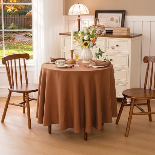 Linen World 100% Linen Tablecloth,90" Inch Round,Caramel Brown by LLinenWorld