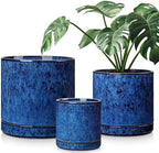 vancasso Ceramic Planters, Plant Pots for Indoor Plants, 6.25+8.25+10.25 Inch Ceramic Pots for Plants, Flower Pots with Drainage Holes (Blue, 6.25+8.25+10.25 Inch) by vancasso