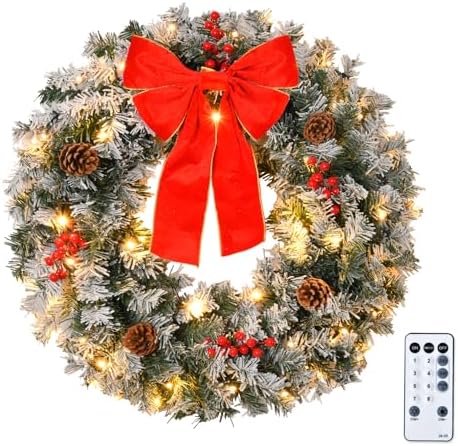 VINGLI 36" Artificial Pre Lit Christmas Wreath with 100 LED Lights by VINGLI
