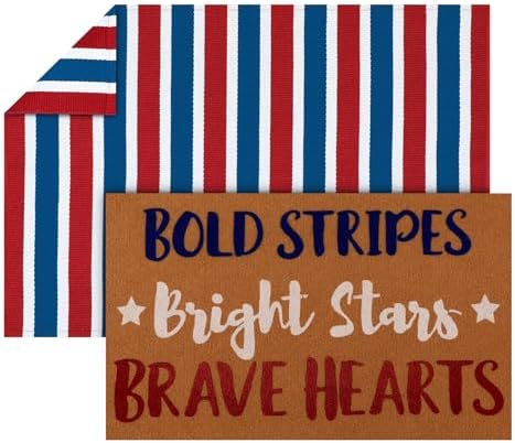 Honoson 2 Pcs 4th of July Doormat, Red White Blue Coir Non-Slip Entrance - Image 4