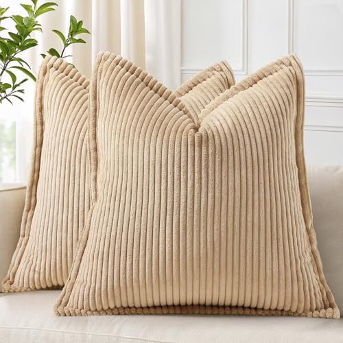 decorUhome Fall Corduroy Light Brown Throw Pillow Covers 26x26 Set of 2 by decorUhome