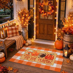 2 Pcs Fall Football Doormat, Layered Pumpkin Welcome Mat with Orange White Buffalo Plaid Mat, Tis The Season Autumn Maple Leaves Front Door Mats, Non Slip Seasonal Porch Decor for Entrance - Image 6