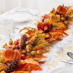 Glitzhome Fall Garland for Mantle, 6ft Velvet Pumpkin Garland with Pinecones Berries and Leaves, Fall Leaf Decor for Fireplace Shelf Home Display - Image 3
