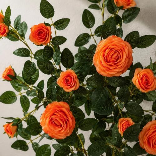 71in Artificial Rose Vine Silk Flower Garland Wedding Garden Decor(Orange) - Image 3