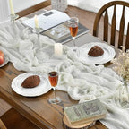 Artoid Mode Boho Milk White Gauze 6 Pieces Wedding Table Runner, 120 Inch Birthday Fabric Kitchen Dining Holiday Table Decor for Home Party Indoor - Image 3