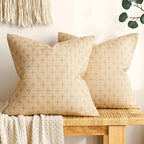MIULEE Pack of 2 Decorative Burlap Linen Throw Pillow Covers Modern Farmhouse Pillowcase Rustic Woven Textured Cushion Cover for Sofa Couch Bed 24x24 Inch Light Yellow by MIULEE