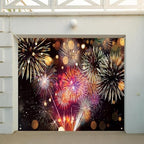 7x8ft Gorgeous Fireworks Garage Door Banner Cover Happy New Year 2025 Photography Backdrop Colorful Blurry Bokeh Fireworks New Year's Eve Celebration Countdown to New Year Banner Party Decor by DORCEV