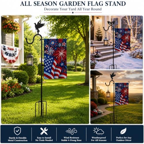 Garden Flag Stand Kit with Flag & 12 Seasonal Metal Decorations - Image 5