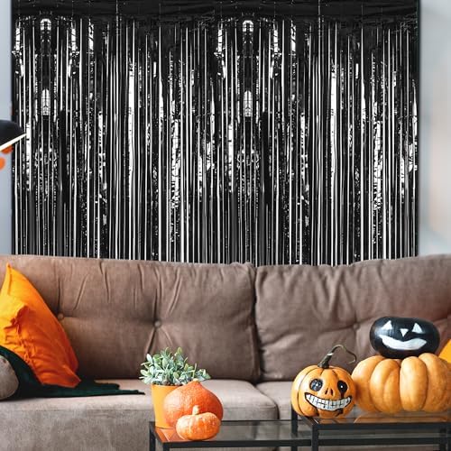 ZATAYE 8 Pack Black Halloween Foil Curtain Streamer Decorations - Image 4