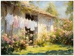 Farmhouse Laundry Room Art Print,Vintage Muted Pink Rose Garden Painting,Summer Cottage Print,Cottage Style Artwork,Laundry Hanging Poster,Farmhouse Artwork Cottage Core Decor 20x30inch Unframed by Unknown