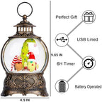 Christmas Snow Globe Lighted Gnomes Santa Elf Whimsical Christmas Tree Scene, Musical Snow Water Lantern Swirling Glittering Home Decoration and Gift, Battery Operated or USB Powered - Image 2