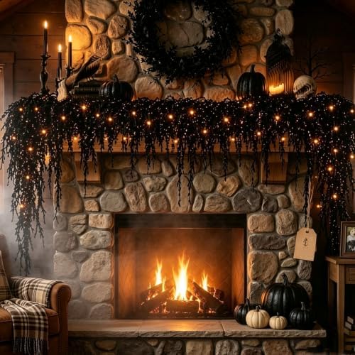 Halloween Lighted Creepy Vine Garland LED Black Vine Fireplace Decor，8.8ft by Unknown