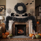 XunYee 6 ft Halloween Black Garland Artificial Norfolk Pine Garland Decor - Image 4