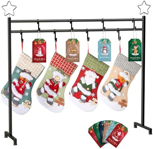 Christmas Stocking Holder Stand with 4 Stockings, Metal freestanding Christmas Stocking Hanger with 8 Hooks, Christmas Decorative Gift, Black by Unknown