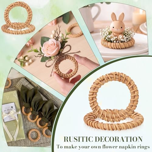 Ferrochef Boho Woven Rattan Napkin Rings, Natural, 50 Pcs - Image 6