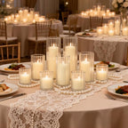 36 Pack Ivory Pillar Candles + 36 Pack Vertical Ribbed Clear Glass Cylinder Holders, Hurricane Candle Shades for Wedding, Home, Party Table Centerpieces Decor by Veiuwa