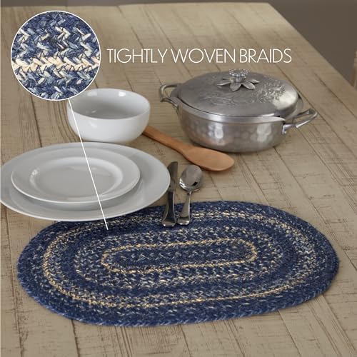 VHC Brands Farmhouse Great Falls Blue Table Placemat, Blue White, Jute Blend, Oval, 12x18 Inches, 12 Pack 12 Pack - Image 5