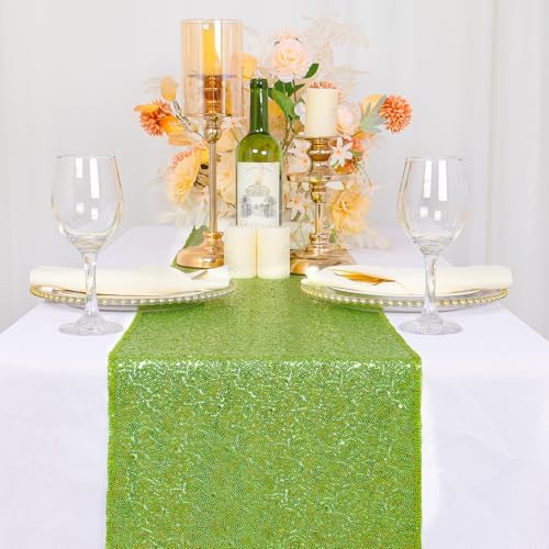 ShinyBeauty 10 Pack Olive Green Sequin Table Runner 12x108 Wedding Party - Image 2