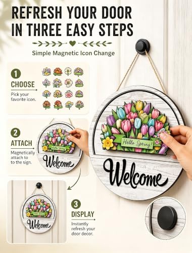 Interchangeable Welcome Sign for Front Door, 12 Inch Wood Hanging Sign，setB - Image 6