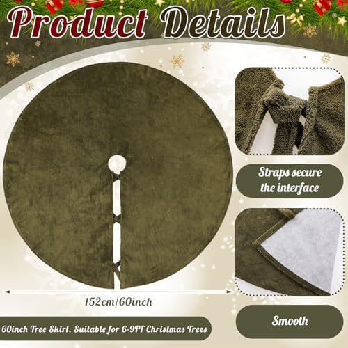Viorawhite Moss Green Christmas Tree Skirt, 60 Inch Large Faux Fur - Image 3