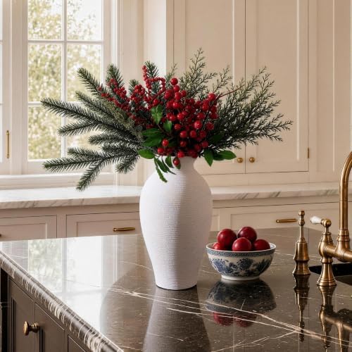 Ceramic Flower Vase Home Decor, 11 in Farmhouse Table White Vases Rustic Vintage Living Room Kitchen Bedroom Decorations Pottery Decorative Vases for House Shelf Office Coffee Desk Dining Fireplace - Image 3