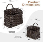 Set of 2 Wicker Wall Baskets for Hanging Storage, Handwoven Boho Wall Organizer, Decorative Wall Mounted Basket Set for Entryway, Mail, Keys, Plants, Flowers & Home Decor, Plastic Rattan Strap - Image 3