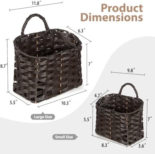 Set of 2 Wicker Wall Baskets for Hanging Storage, Handwoven Boho Wall Organizer, Decorative Wall Mounted Basket Set for Entryway, Mail, Keys, Plants, Flowers & Home Decor, Plastic Rattan Strap - Image 3